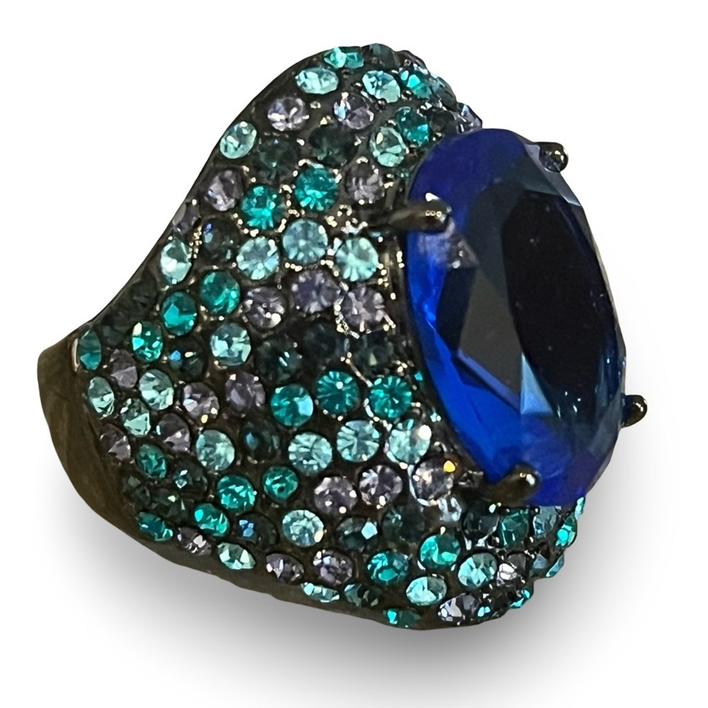 Huge Statement Cocktail Ring Blue and Teal Size 8
